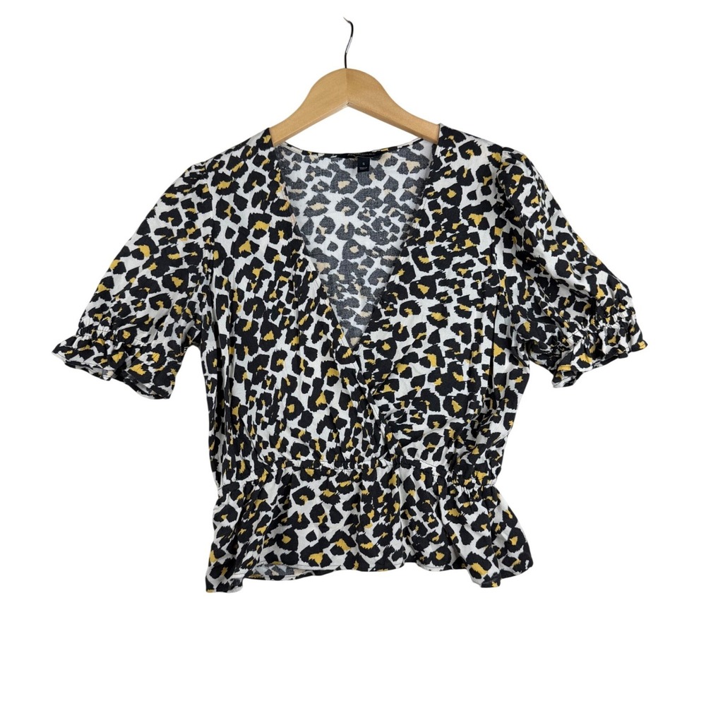 Banana Republic Leopard Print Short Sleeve Blouse size Small Black/White